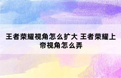 王者荣耀视角怎么扩大 王者荣耀上帝视角怎么弄